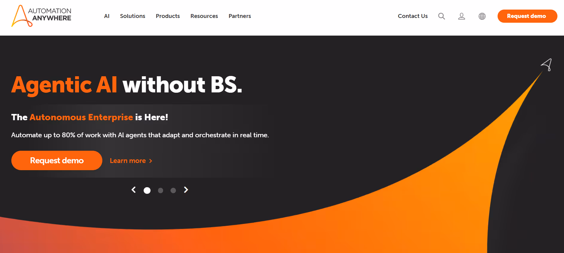 automation anywhere homepage highlighting agentic ai capabilities