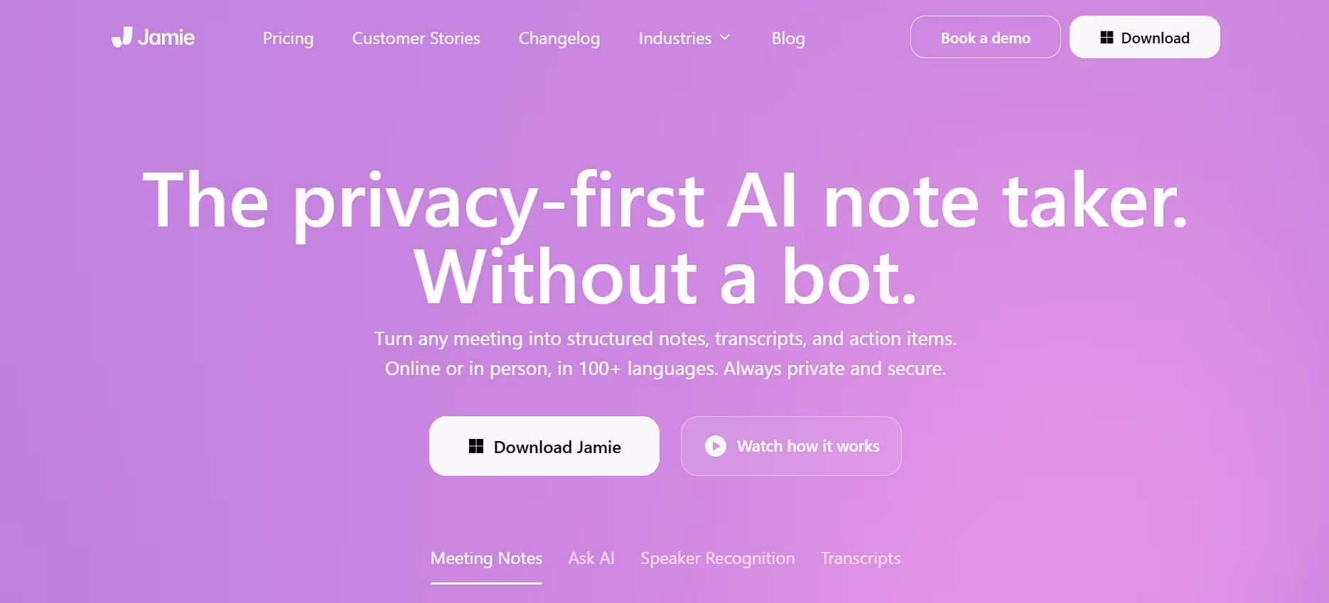 landing page of jamie's website