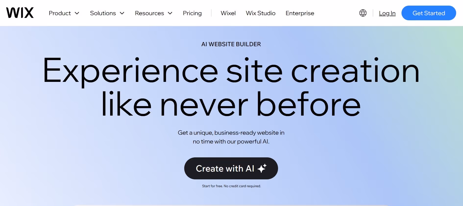 wix ai website builder free homepage interface