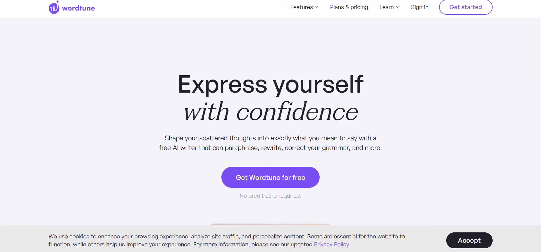 wordtune homepage showing ai writing assistant landing page