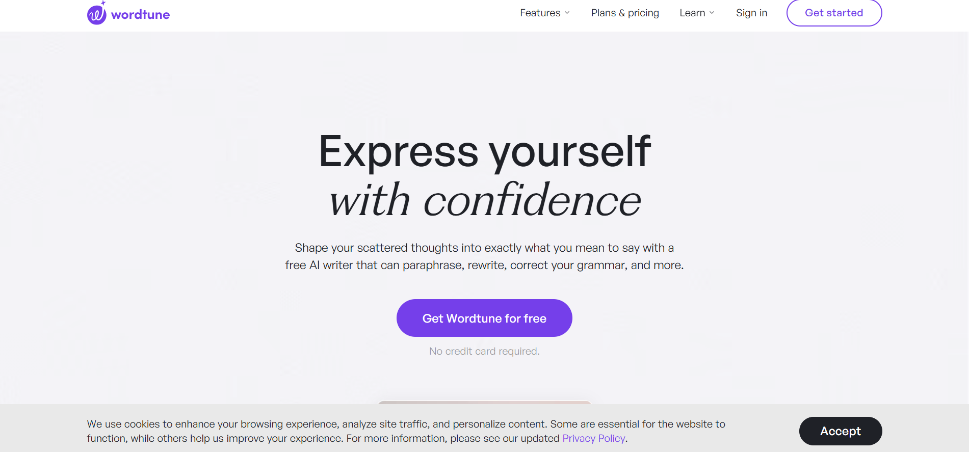 wordtune homepage showing ai writing assistant landing page