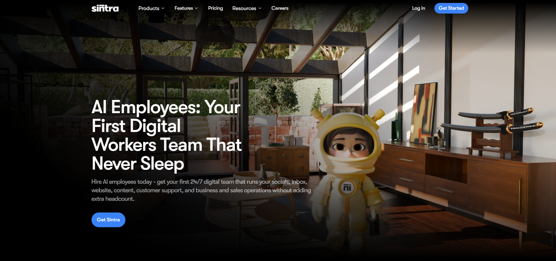 sintra ai landing page featuring animated ai employee