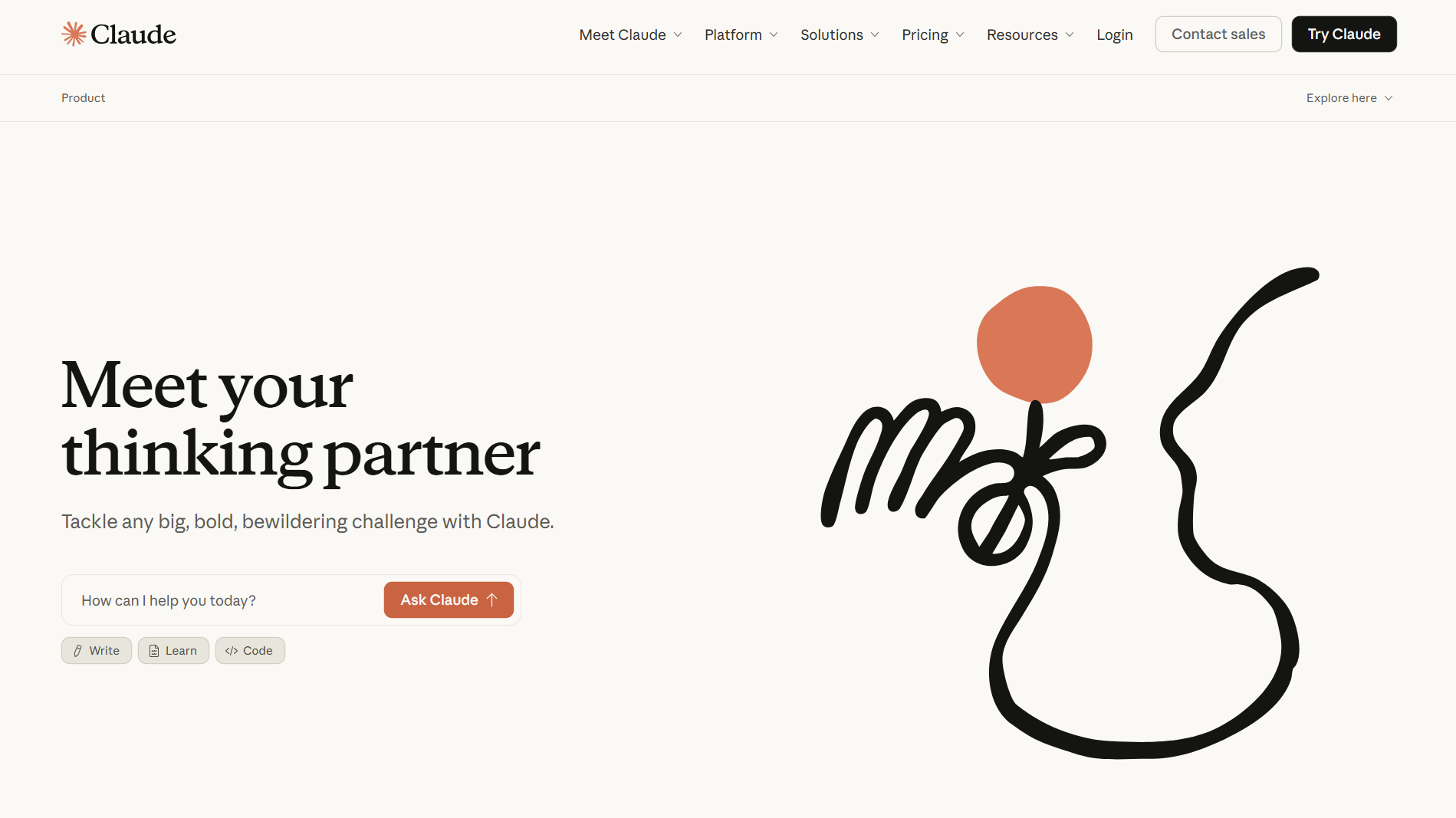 claude ai homepage showing conversational ai assistant interface