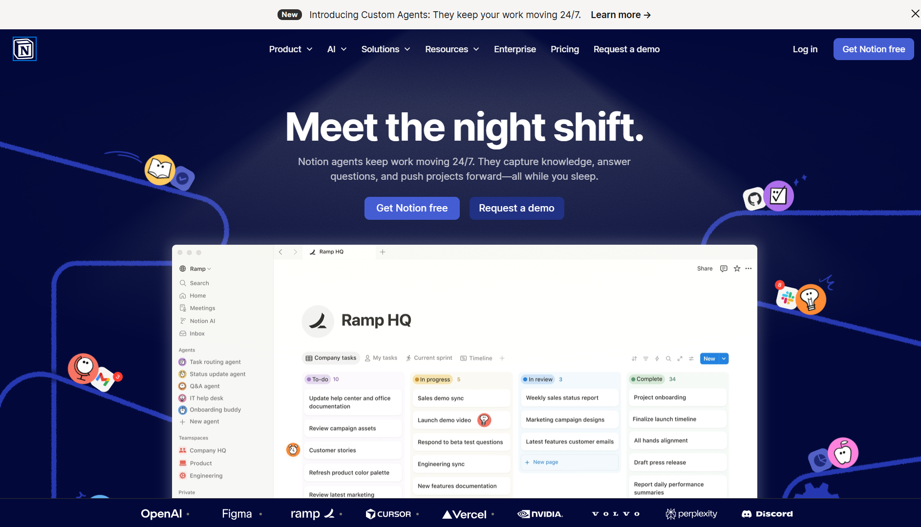 notion homepage showing ai agents workspace interface