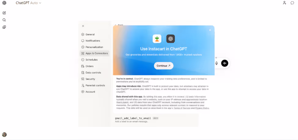 instacart integration prompt
