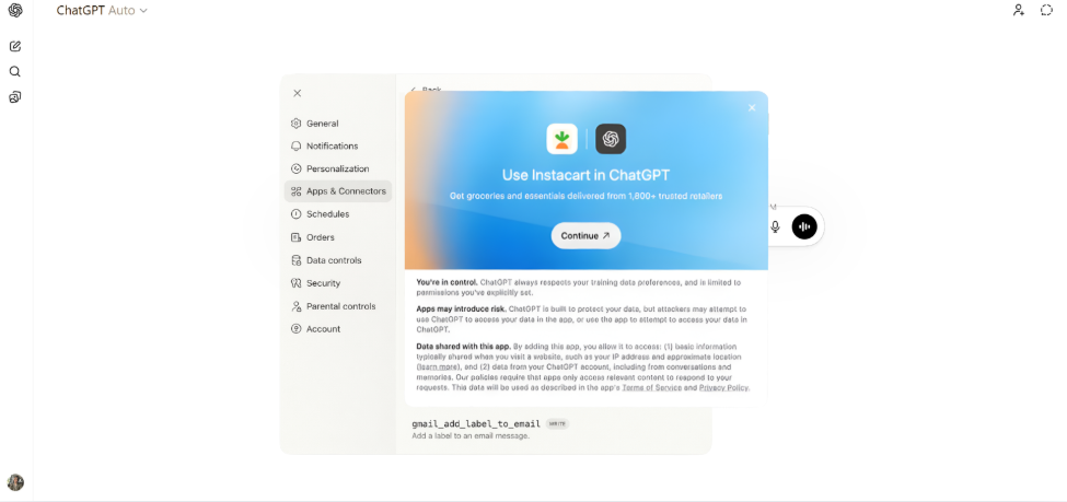 instacart integration prompt