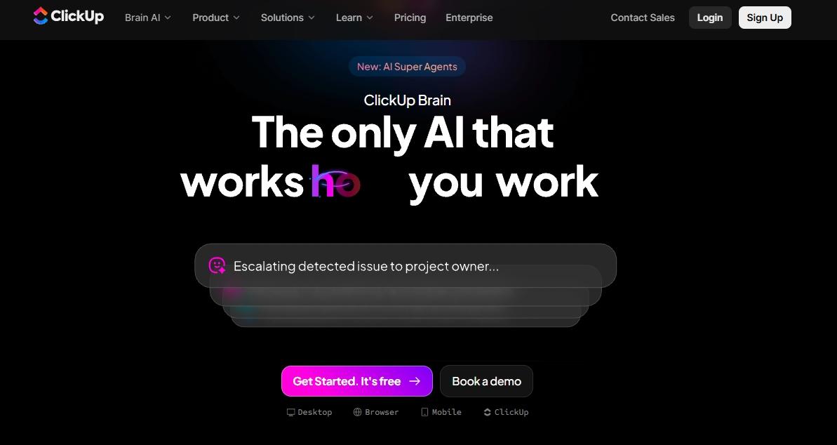 clickup brain homepage 