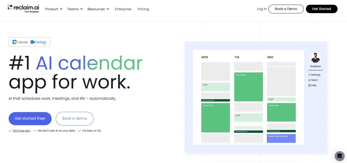reclaim calendar optimization homepage
