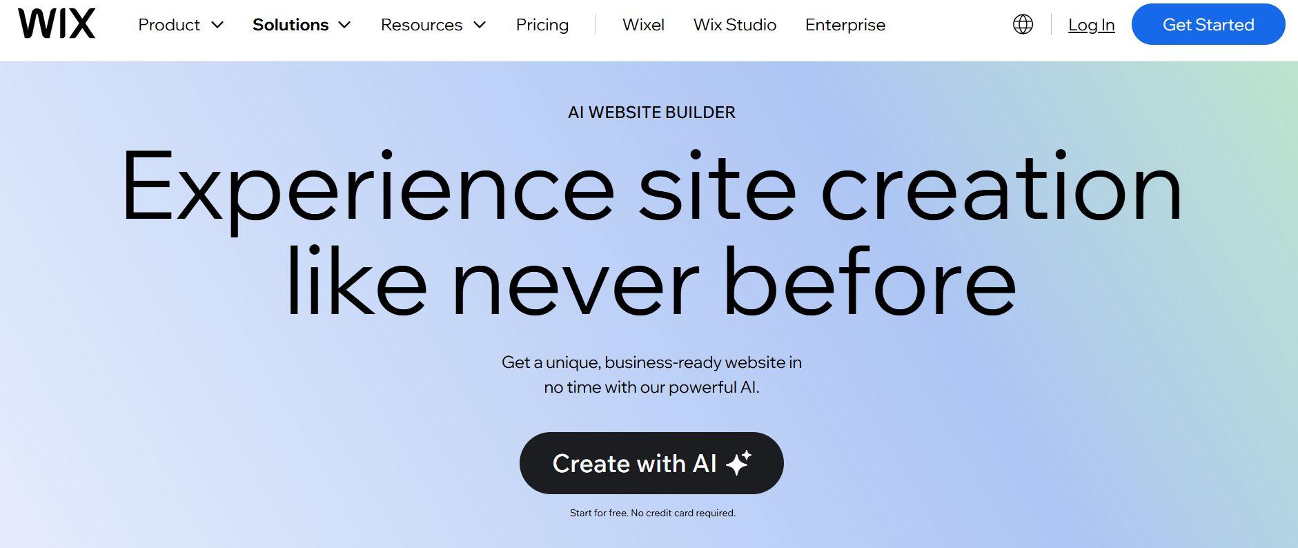 wix ai's landing page