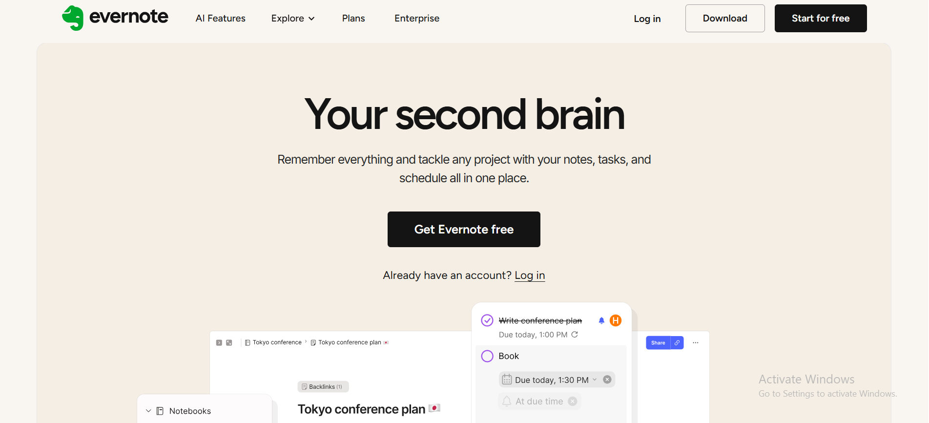 evernote planner interface