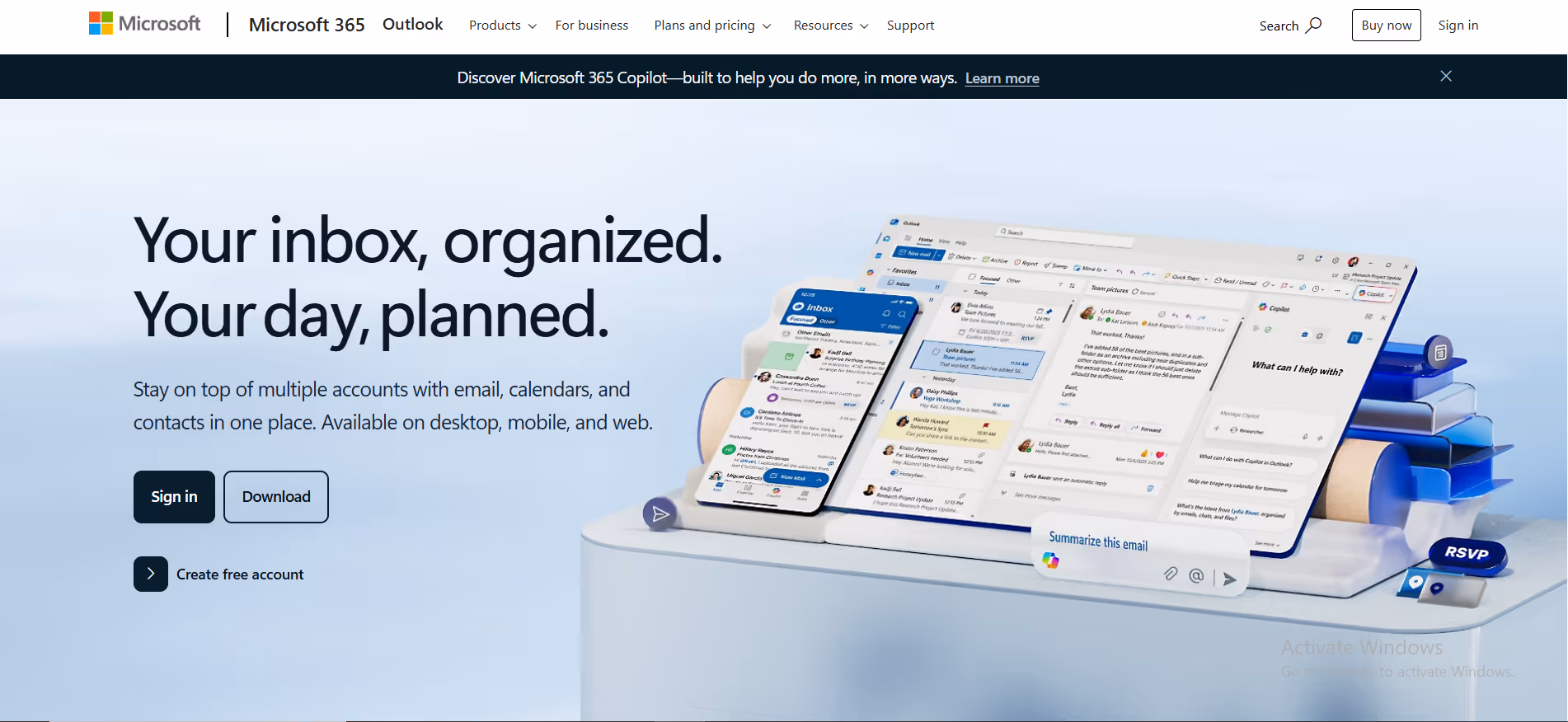 outlook email planner 