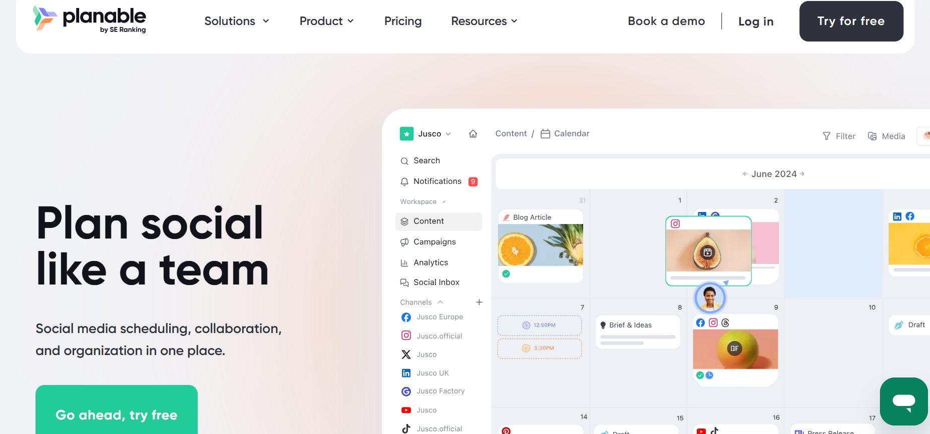 planable website landing page