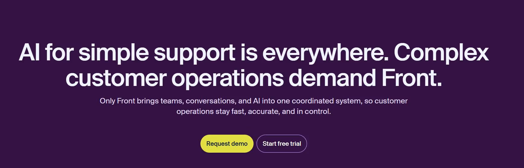 landing page of front customer support