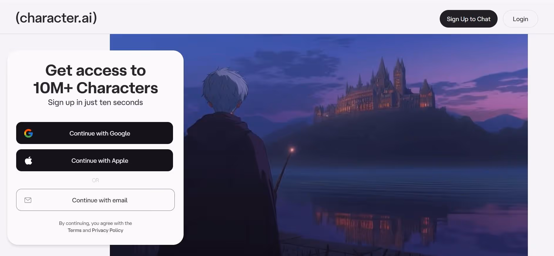 character ai homepage interface