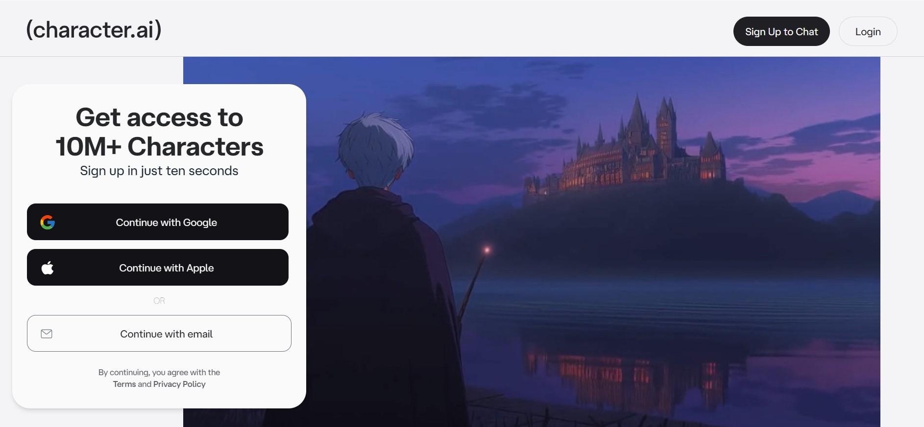 character ai homepage interface