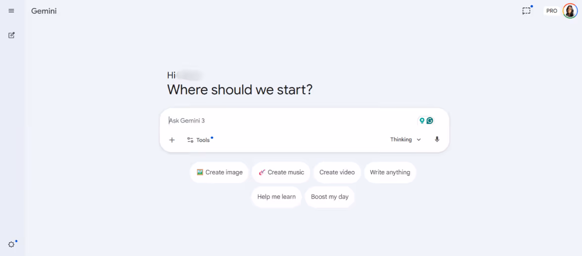 google gemini interface