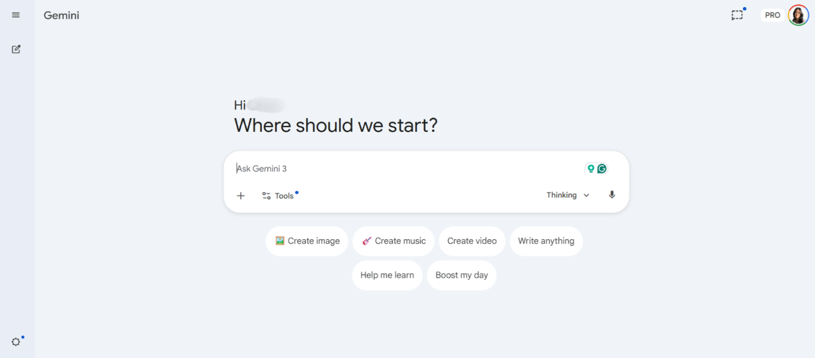 google gemini interface