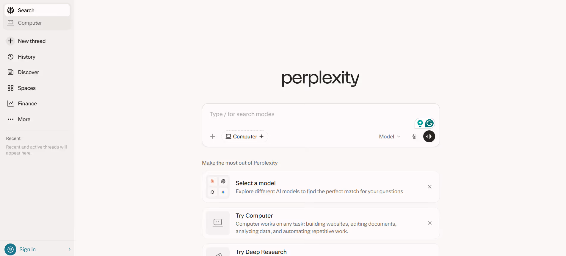 perplexity ai interface
