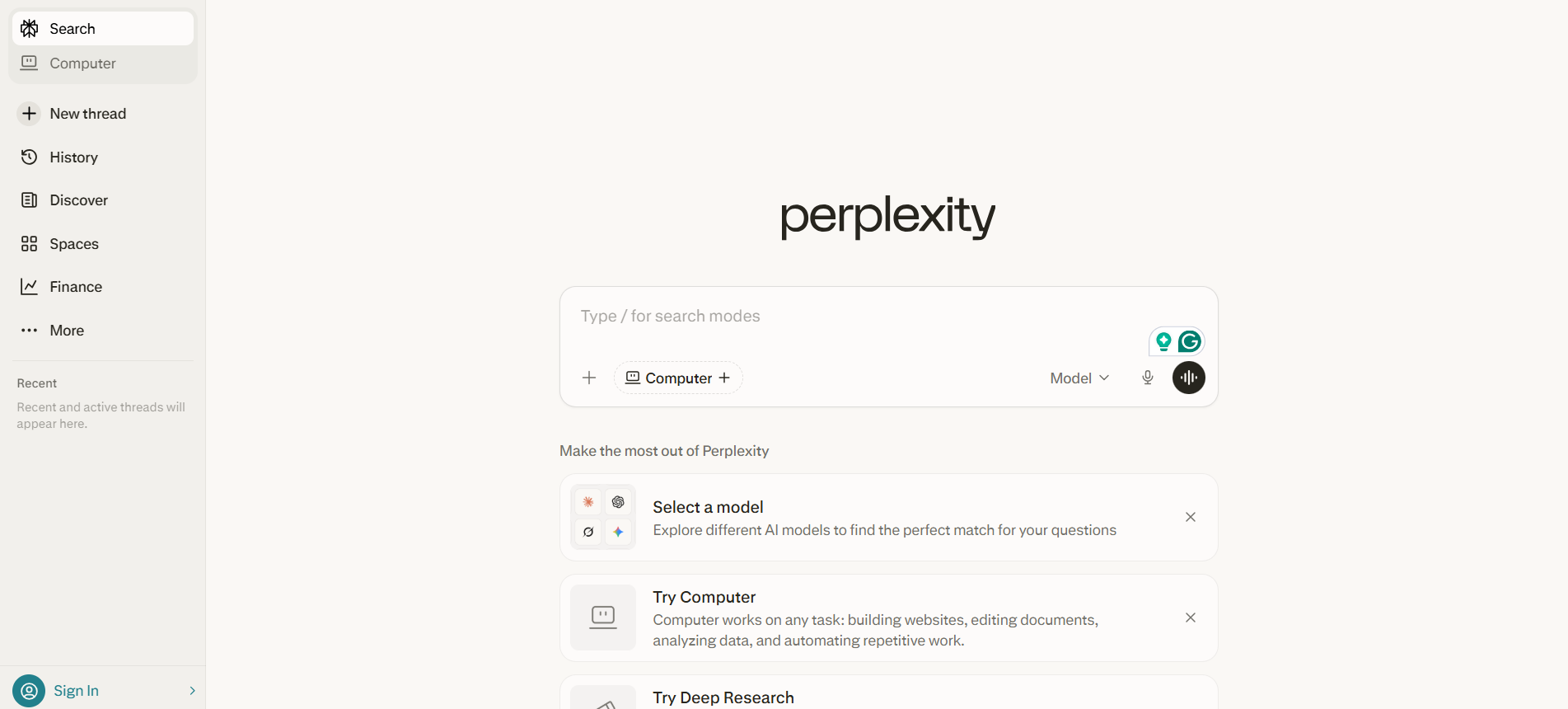 perplexity ai interface