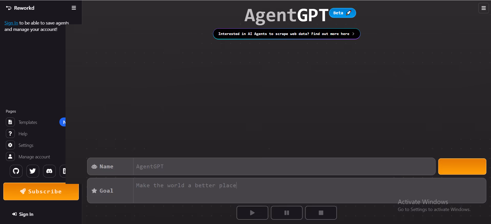 agentgpt interface