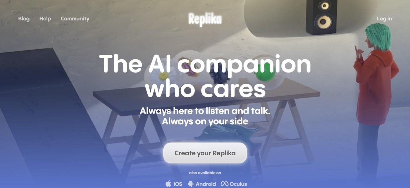 replika ai companion homepage interface