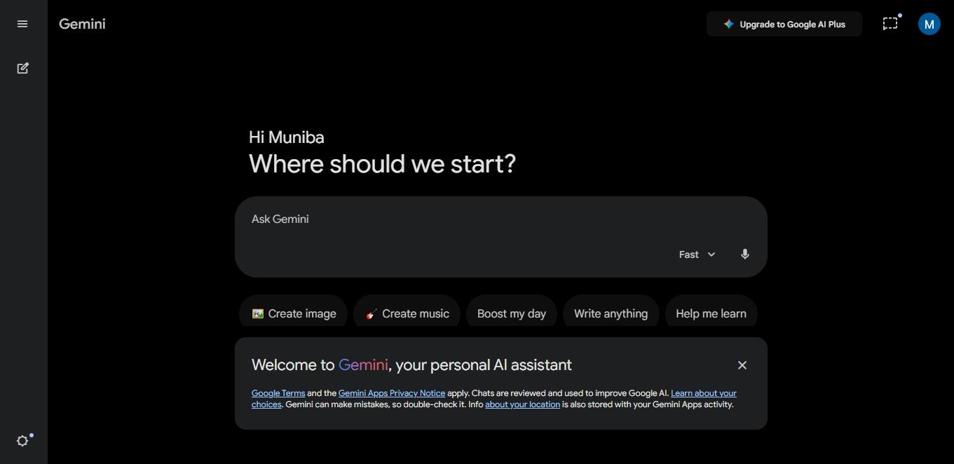 google gemini chat interface