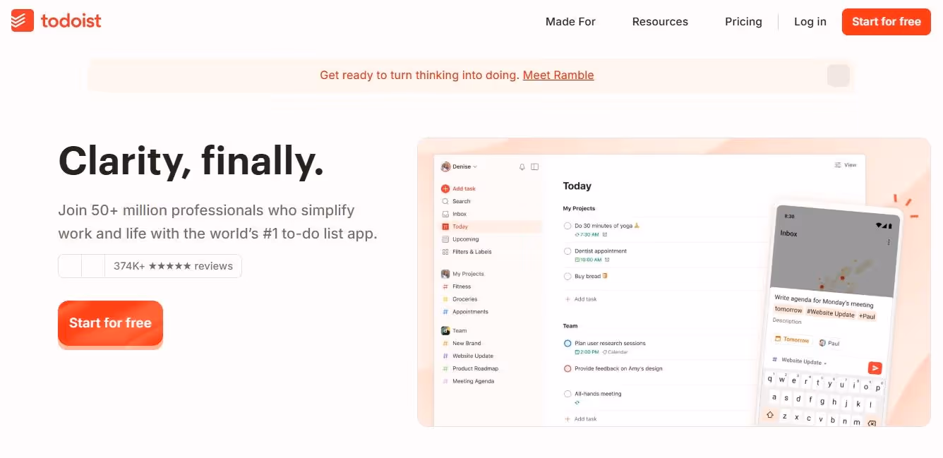 todoist get started menu