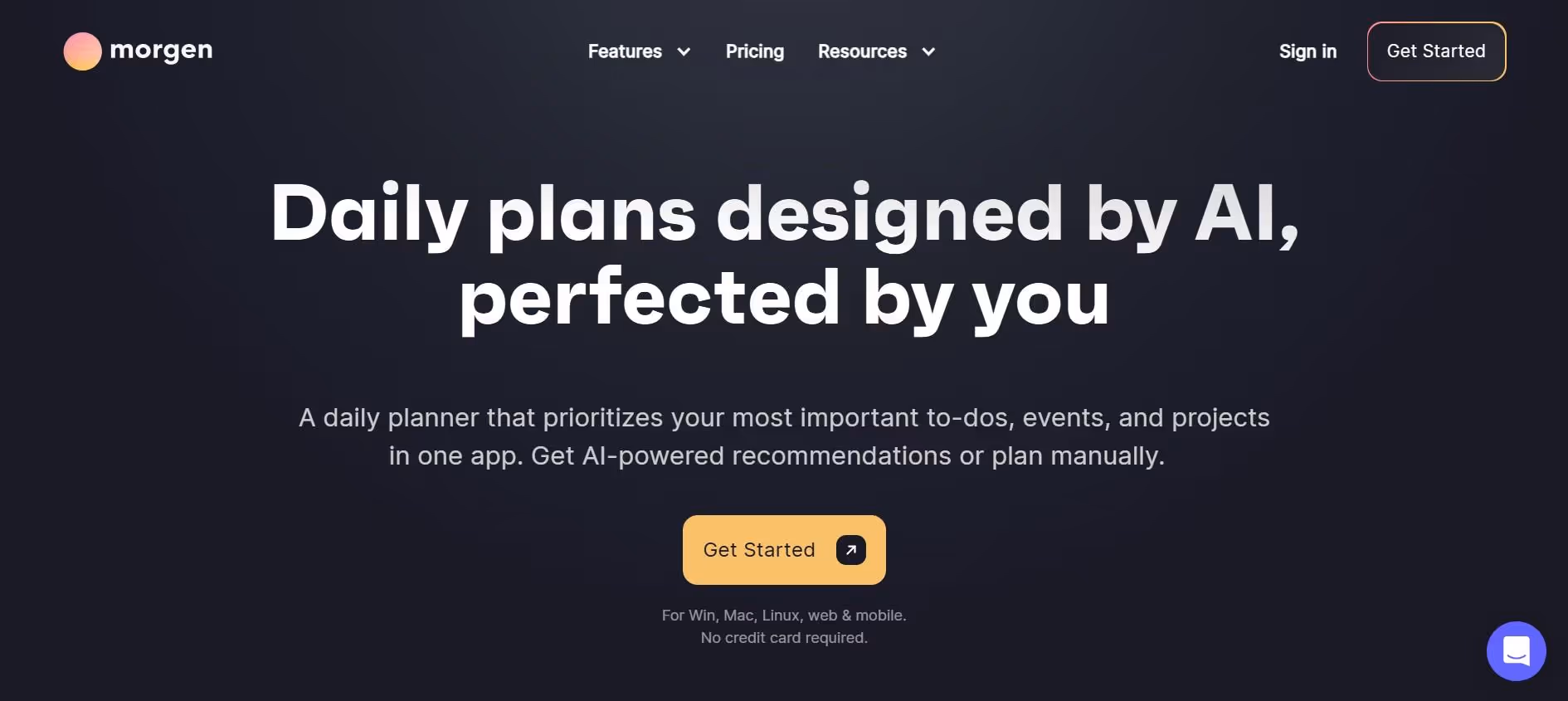 morgen homepage interface