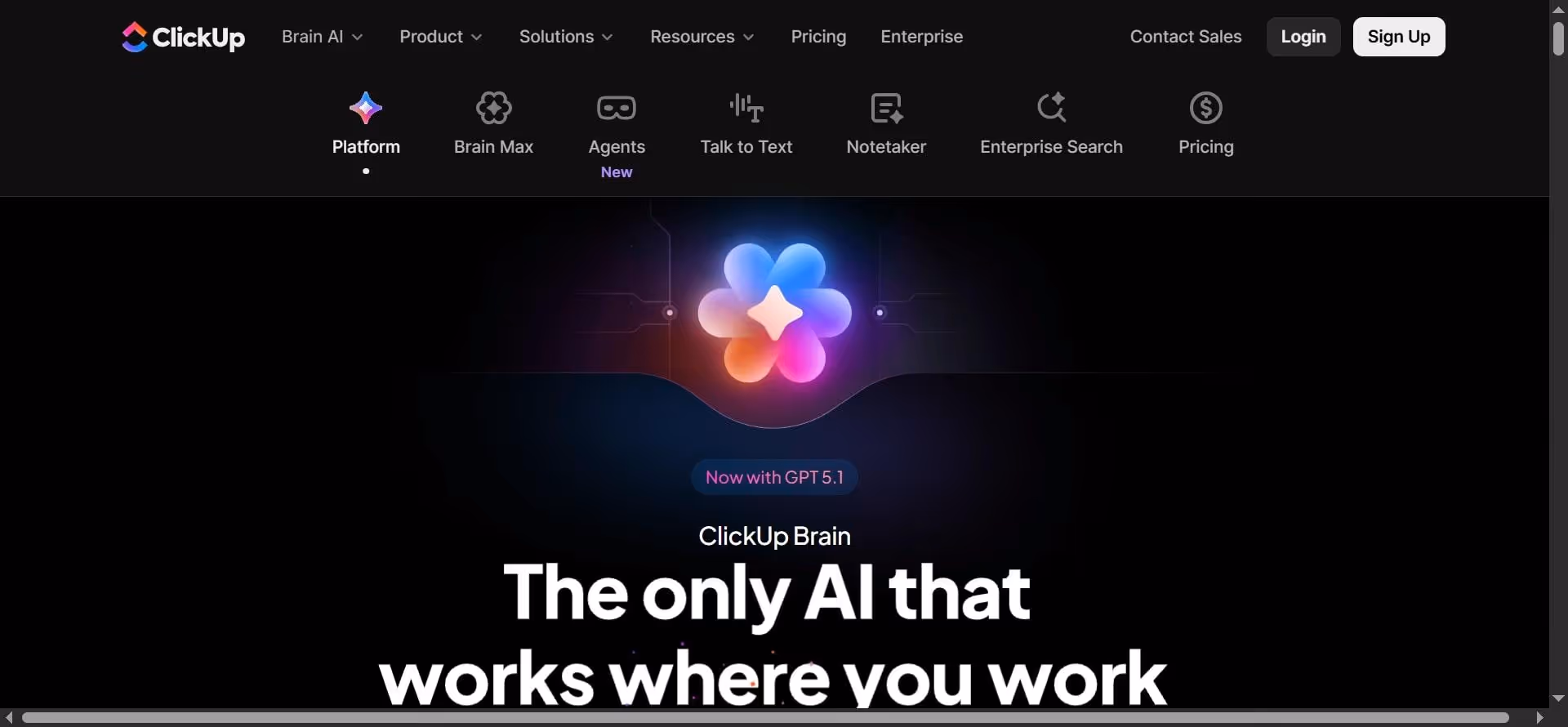 clickup web landing page