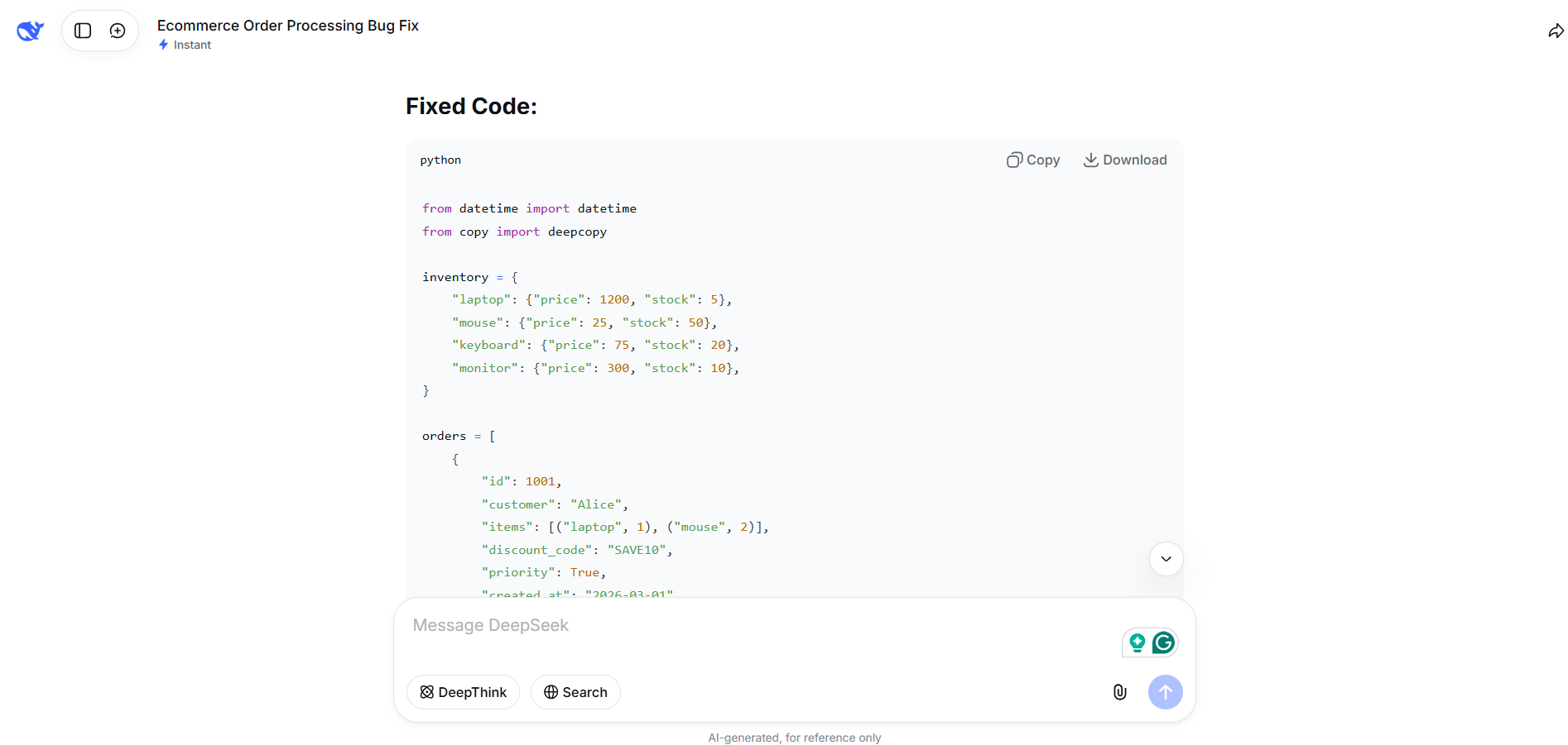 testing deepseek for coding and technical tasks