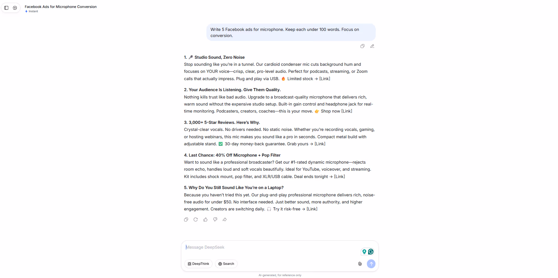 deepseek for content marketing
