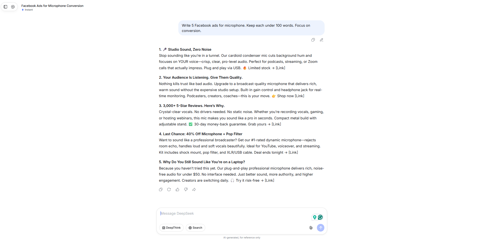 deepseek for content marketing