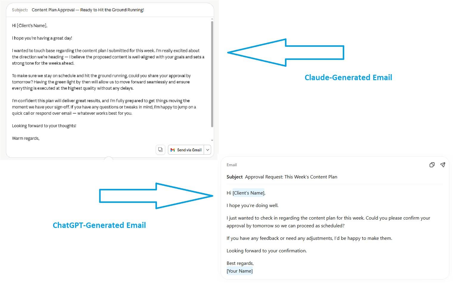 claude and chatgpt generated gmail comparison