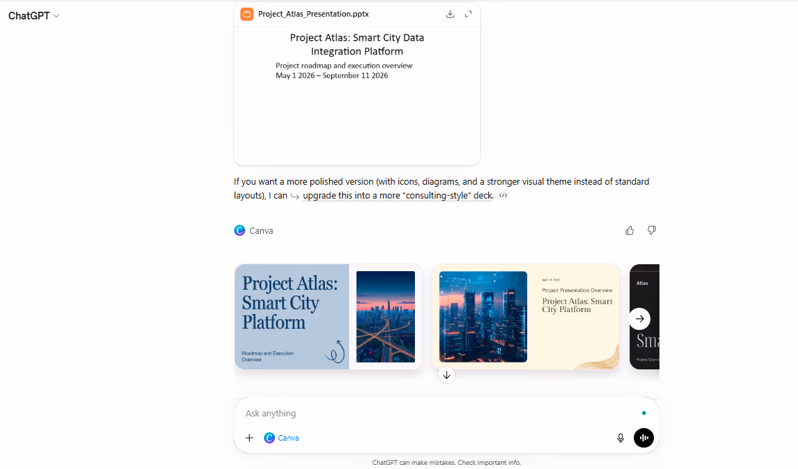 canva integration slideshow in chatgpt interface