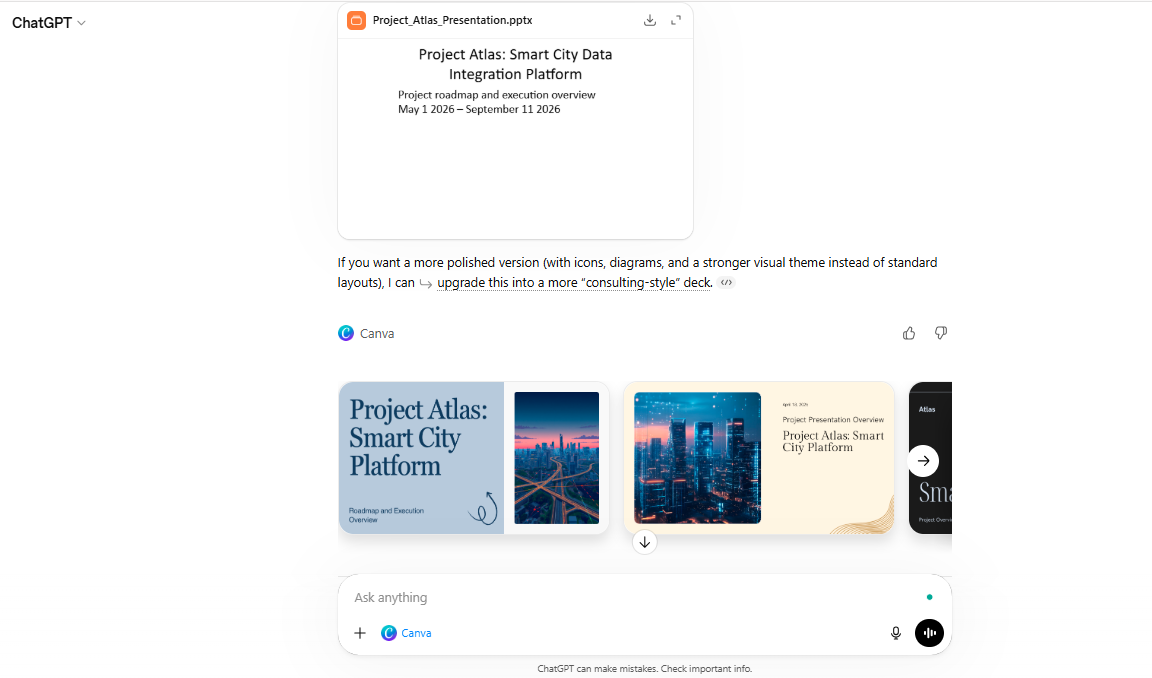 canva integration slideshow in chatgpt interface
