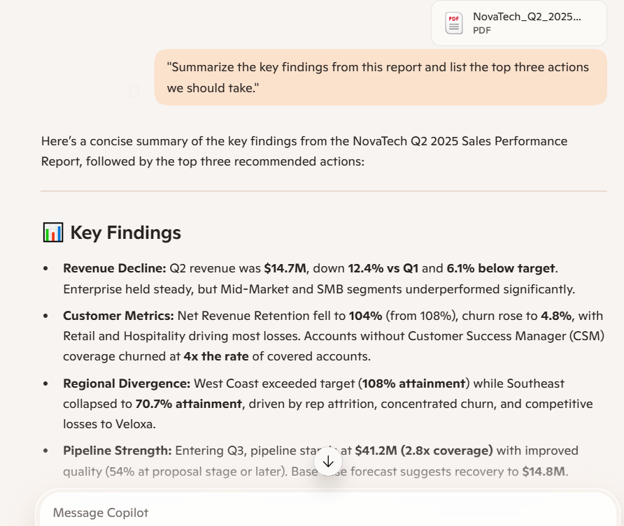 microsoft copilot response for business