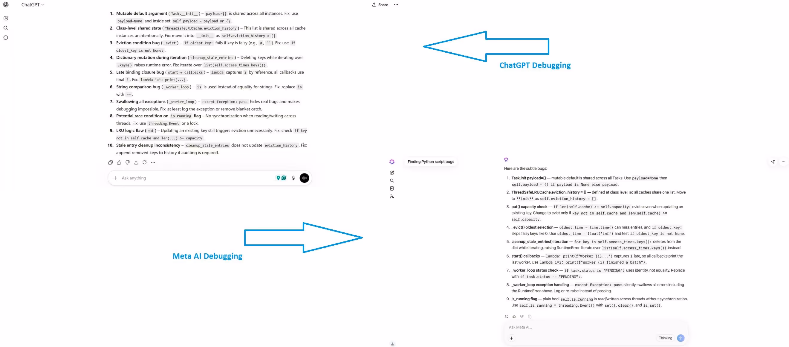 meta ai vs chatgpt debugging comparison