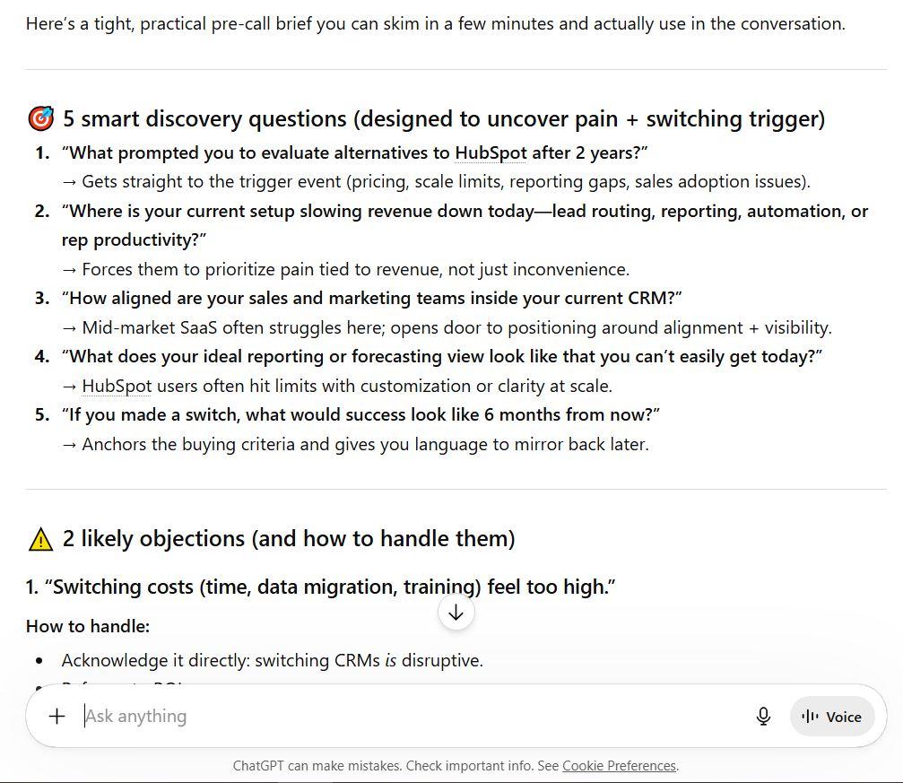 chatgpt business brief response