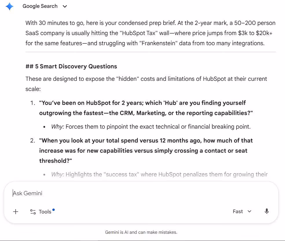 gemini response on business brief
