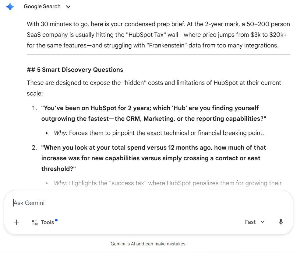 gemini response on business brief