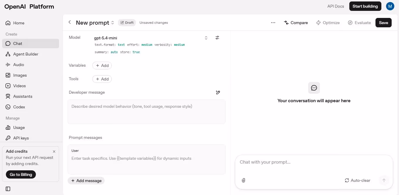 openai playground interface