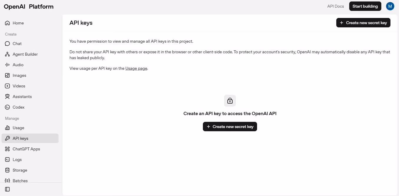 openai api keys window