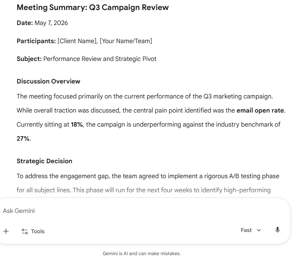 email draft by gemini