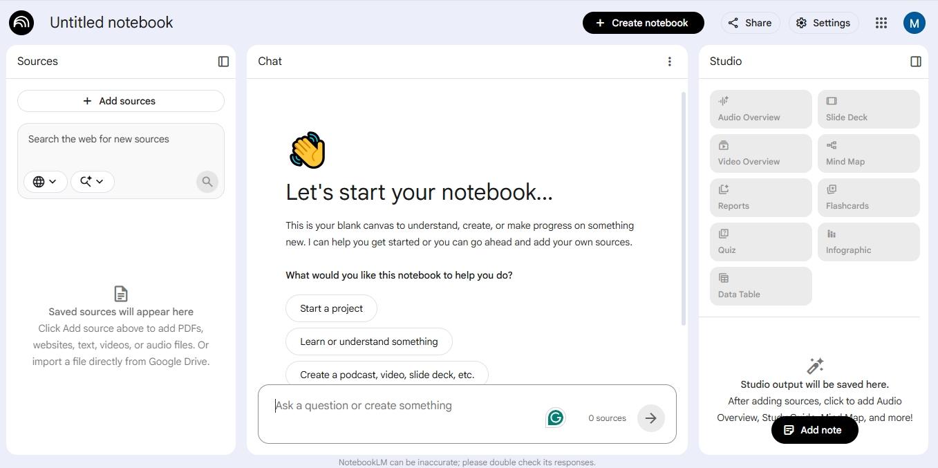 notebooklm interface