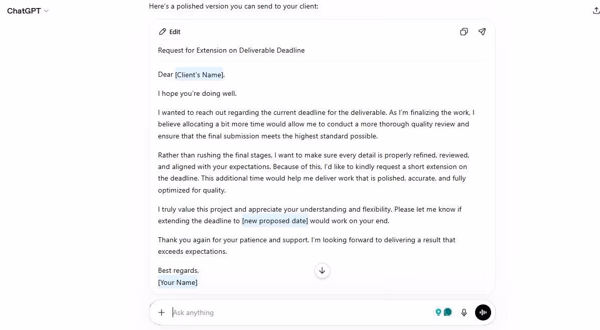 chatgpt email draft