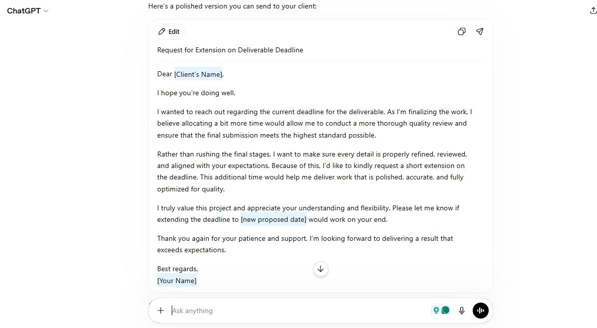 chatgpt email draft