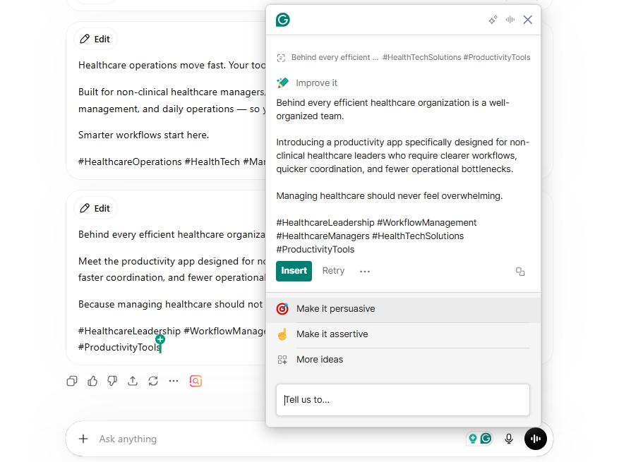grammarly instagram caption rewriting