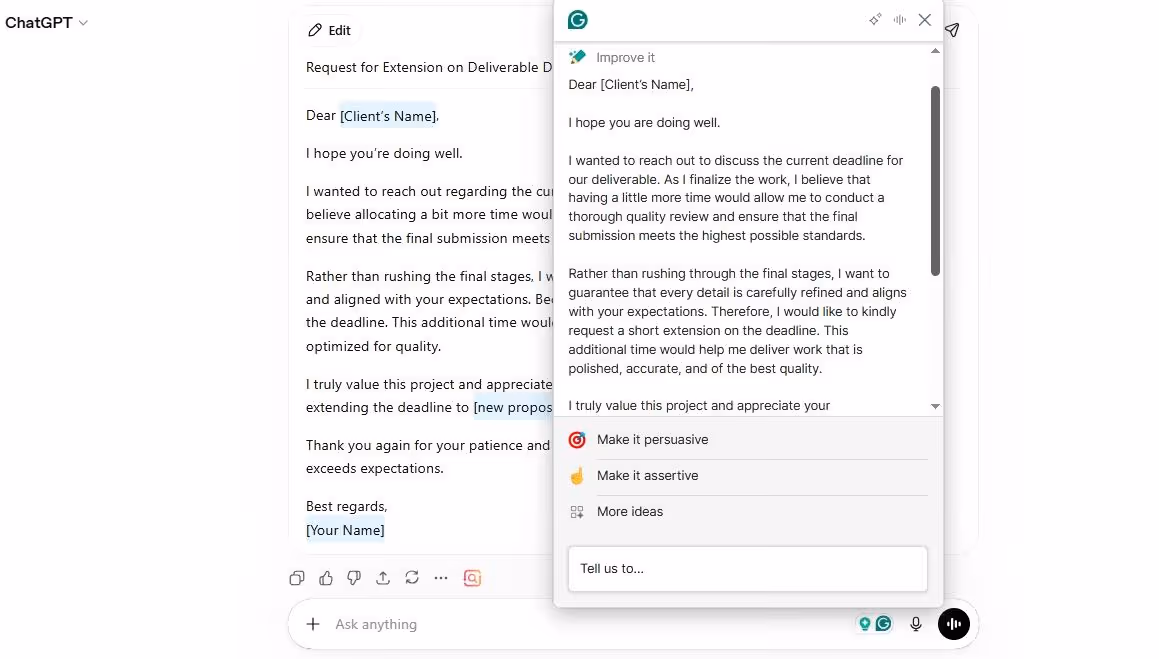 grammarly rewrite email