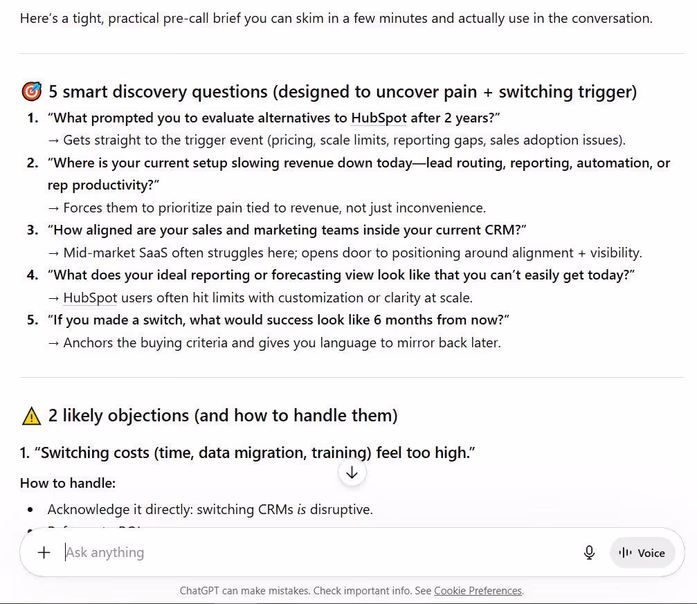 chatgpt business brief response