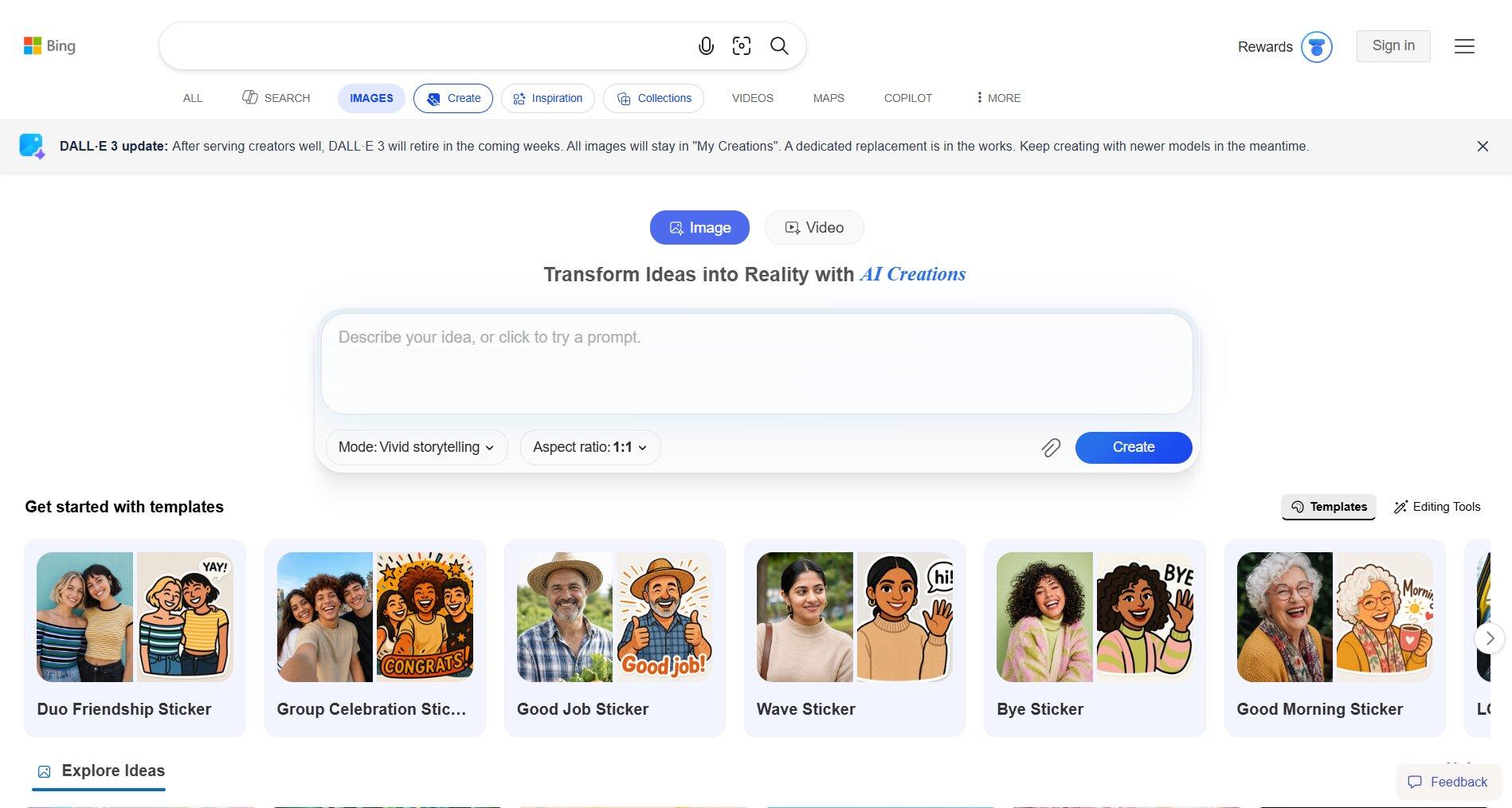 bing image creator interface